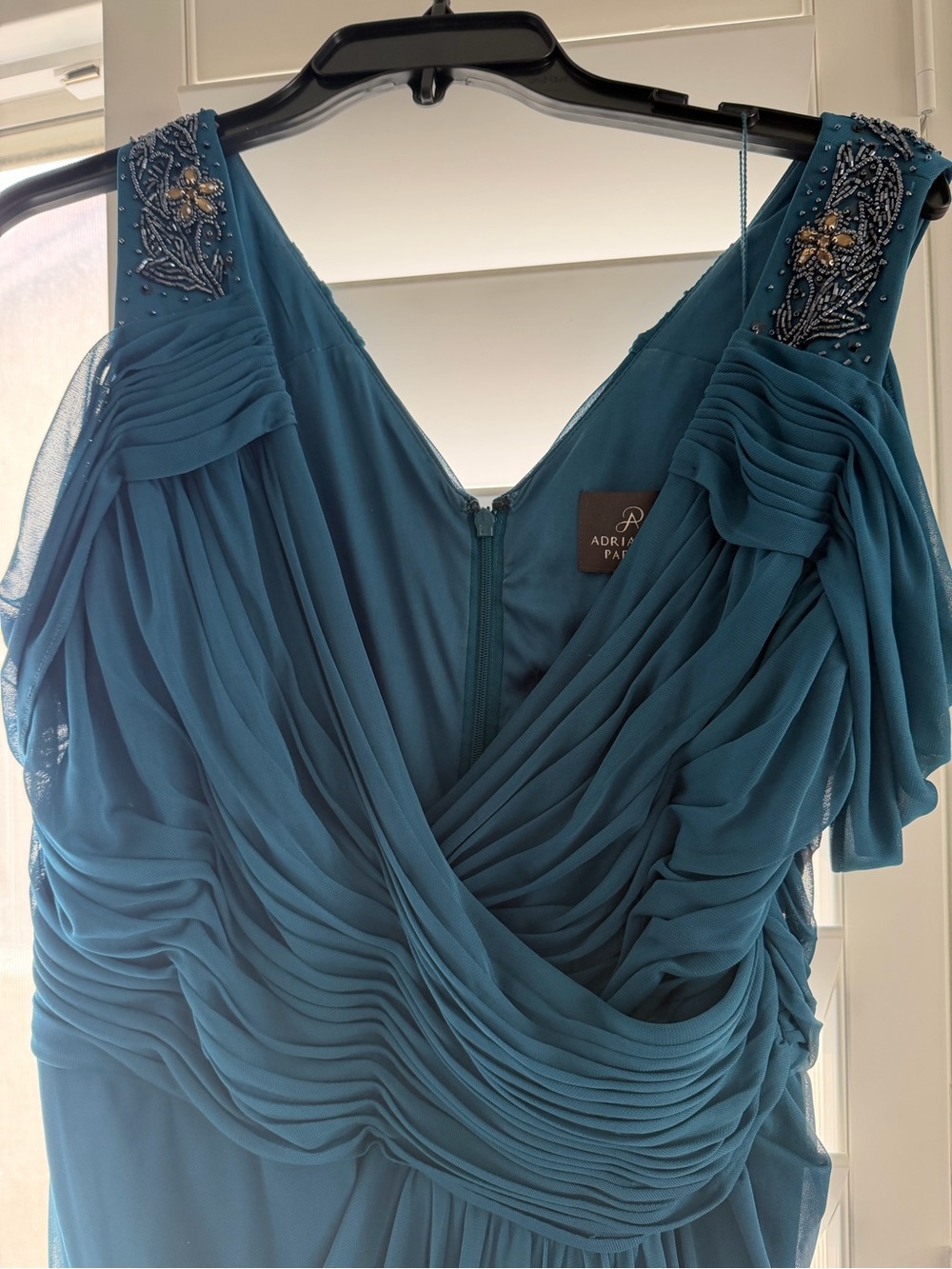 Adrianna Papell Deep Teal Chiffon Evening Dress